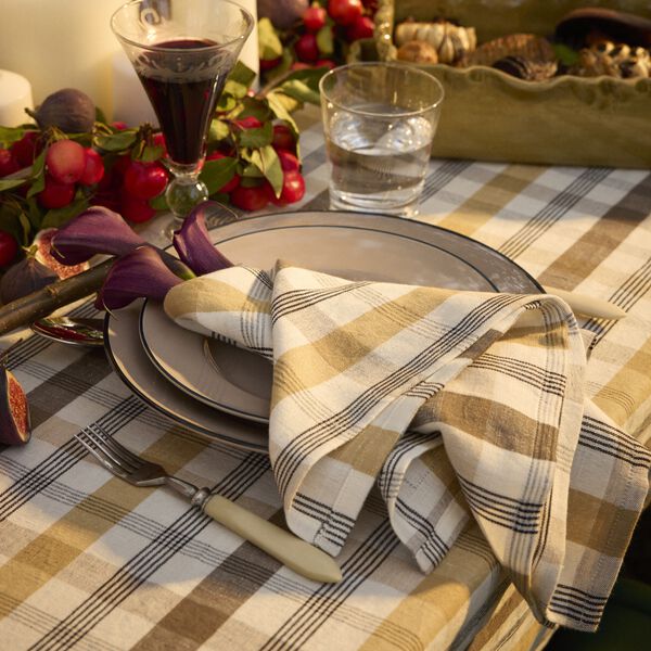 Lin/bomullsserviett, olive/white/stone, Lexington