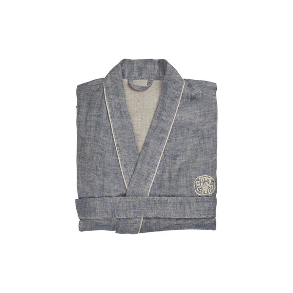 Linen kimono morgenk&aring;pe, bl&aring;/sand, Georg Jensen Damask