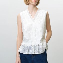 VANI COTTON RUFFLE PEPLUM TOP, summer white, French Connection