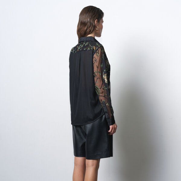 ROSHENE SEQUIN SHIRT, black sequin multi, French Connection