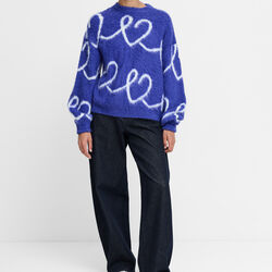Hallie Blue Heart Pattern Knit Jumper, cobalt blue/white, French Connection