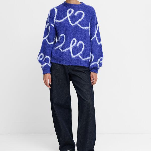 Hallie Blue Heart Pattern Knit Jumper, cobalt blue/white, French Connection