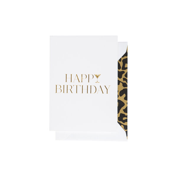 Happy Birthday Cocktail kort, hvit/gull, CARDSOME