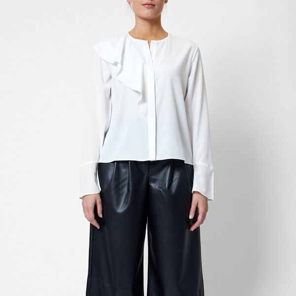 CREPE LIGHT ASYMM FRILL skjorte, winter white, French Connection