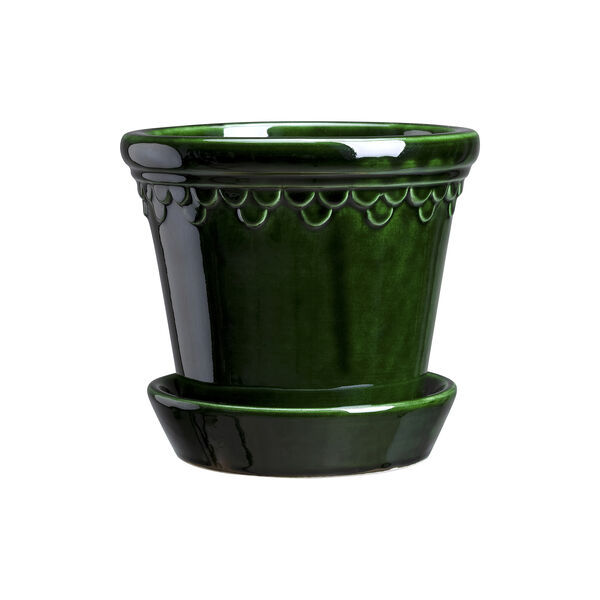 Københavner GLAZED krukke med underfat, emerald green, Bergs Potter