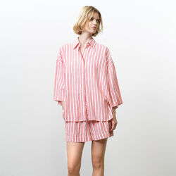 CHERYL LINEN BLEND SHIRT, watermelon red stripe, French Connection