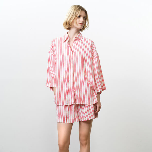CHERYL LINEN BLEND SHIRT, watermelon red stripe, French Connection