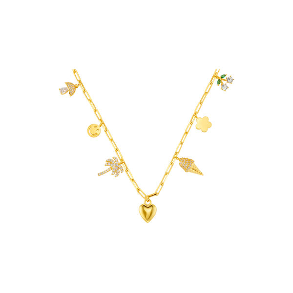 Mixed Pave Charm Necklace, pale gold, Orelia