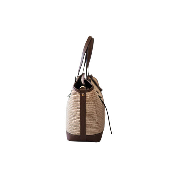 Raffia veske med skinndetaljer, brun, 7 DAYS